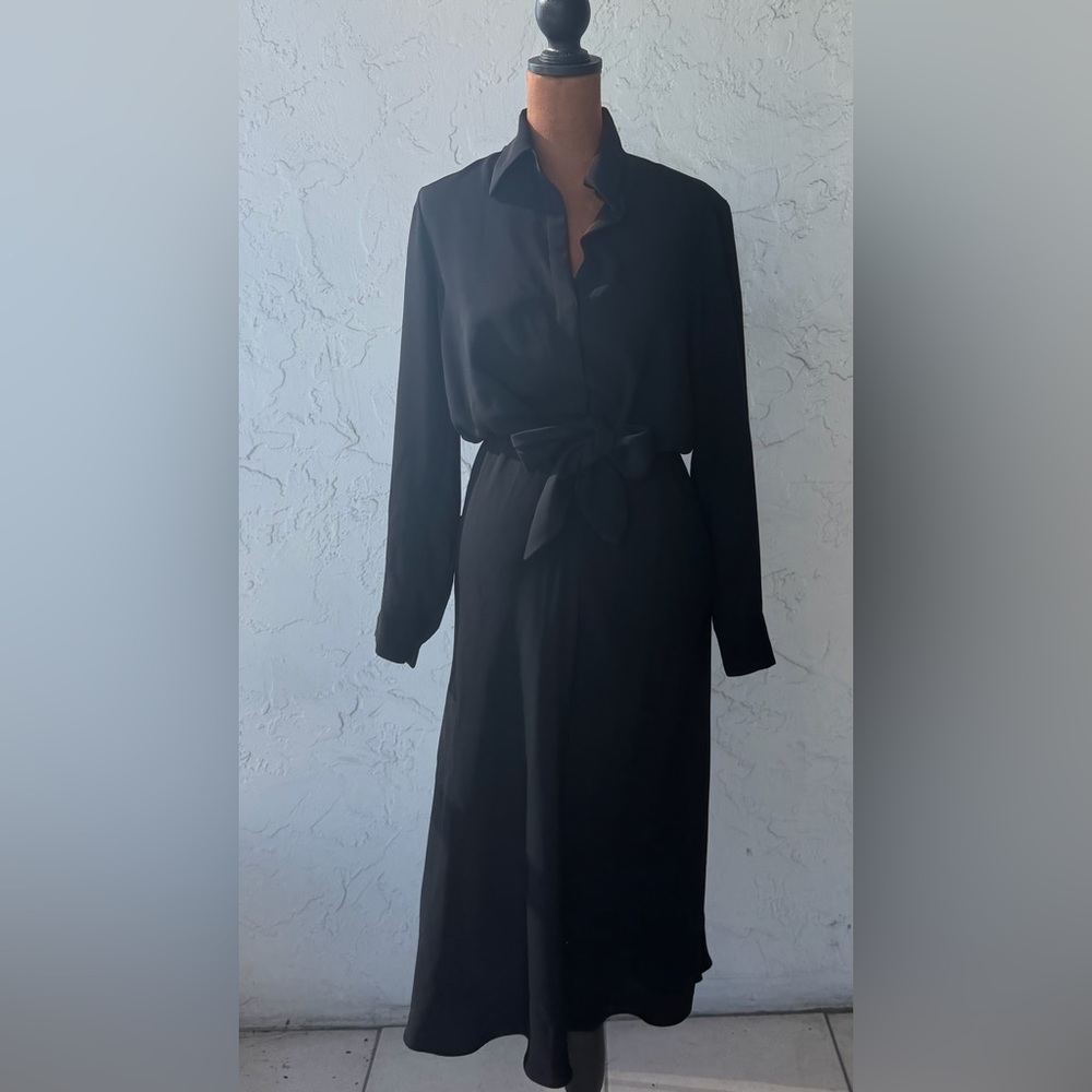 Babaton Black Long-Sleeve Tie-Waist Shirt Dress